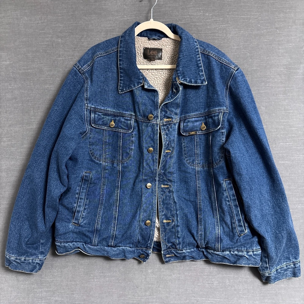Vintage Lee Trucker Jacket XL Blue Jean‎ Denim Coat Sherpa Lined Workwear Heavy